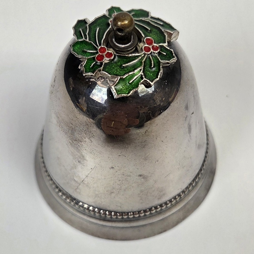 Wallace Silver Plate 1973 Bell with Holly Wreath Top Ornament or Deco Vintage